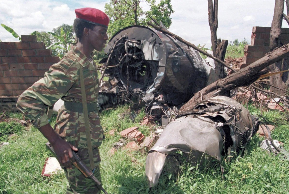FILE - A Rwanda Patriotic Front (RPF) rebel walks on May 23, 1994, by the plane wreckage in Kigali in which Rwanda’s late President Juvenal Habyarimana died on April 6. (AP Photo/Jean-Marc Bouju, File).Read More